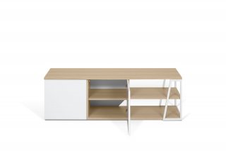 Meuble TV design ALBI finition structure chêne façade blanc mat
